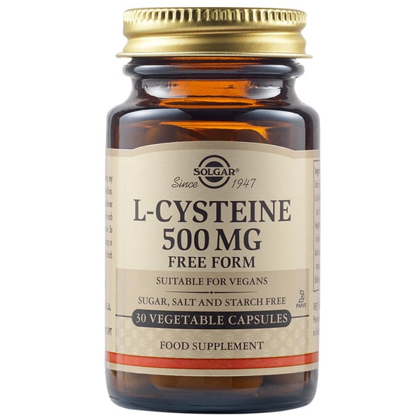 Solgar L-Cysteine 500mg Συμπλήρωμα Διατροφής με Αμινοξύ L-Κυστεϊνη για Υγιή Μαλλιά, Νύχια & Δέρμα - Συμβάλλει στην Αποτοξίνωση του Ήπατος, 30veg.caps