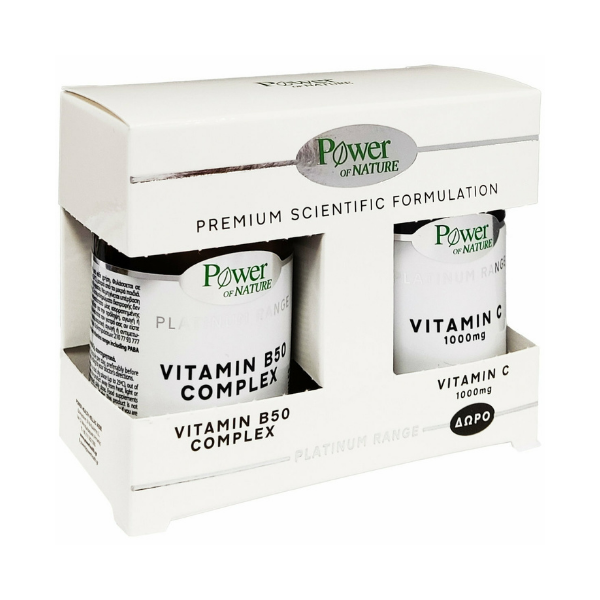 Power Of Nature Platinum Range Vitamin B50 Complex 30 κάψουλες & ΔΩΡΟ Vitamin C 1000mg 20 κάψουλες