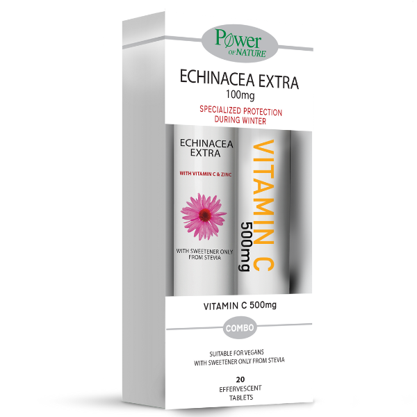 Power Of Nature Echinacea Extra με Stevia, 24 eff tabs + Δώρο Vitamin C 500mg, 20 eff tabs
