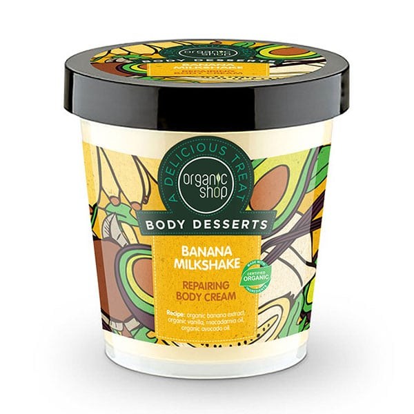 Organic Shop Body Desserts Banana Milkshake , Επανορθωτική κρέμα σώματος , Μπανάνα Milkshake , 450ml.