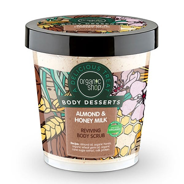 Organic Shop Body Desserts Almond & Honey Milk , Αναζωογονητικό απολεπιστικό σώματος , Αμύγδαλο & Μέλι Γάλα , 450 ml.