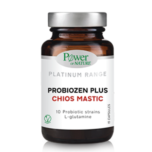 Power Health Platinum Probiozen Plus Chios Mastic Συμπλήρωμα Διατροφής με Μαστίχα Χίου, Προβιοτικά, Γλουταμίνη & Ψευδάργυρο για Καλή Λειτουργία του Γαστρεντερικού Συστήματος, 15cap
