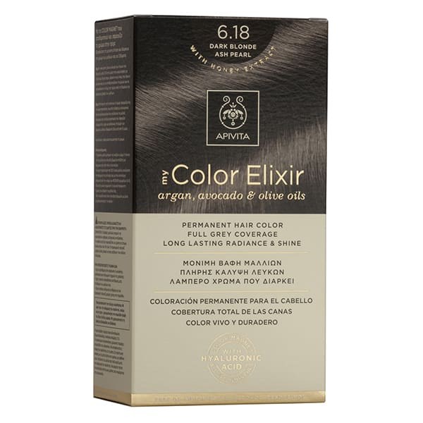 Apivita My Color Elixir Μόνιμη Βαφή Μαλλιών No 6.18 Ξανθό Σκούρο Σαντρέ Περλέ