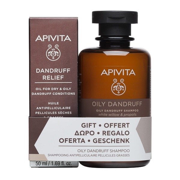 Apivita Set Dandruff Relief Λάδι κατά της Ξηροδερμίας και της Πιτυρίδας 50ml + Δώρο Oily Dandruff Shampoo Σαμπουάν με Λευκή Iτιά και Πρόπολη, 250ml