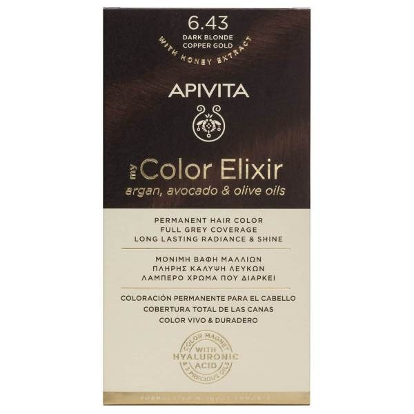Apivita My Color Elixir kit Μόνιμη Βαφή Μαλλιών 7.43 Ξανθό Χάλκινο Μελί