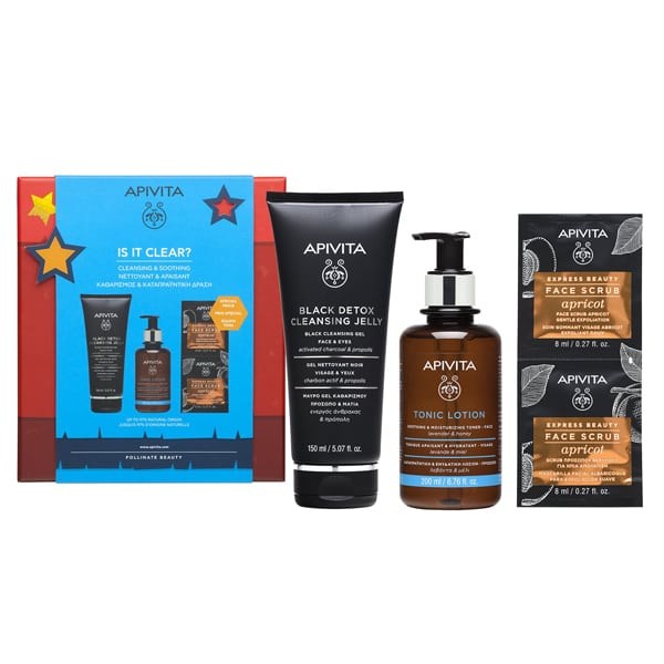 Black Detox Cleansing Jelly 150 ml & Cleansing Tonic Lotion 200 ml & Express Beauty Face Scrub Apricot 2 x 8 ml