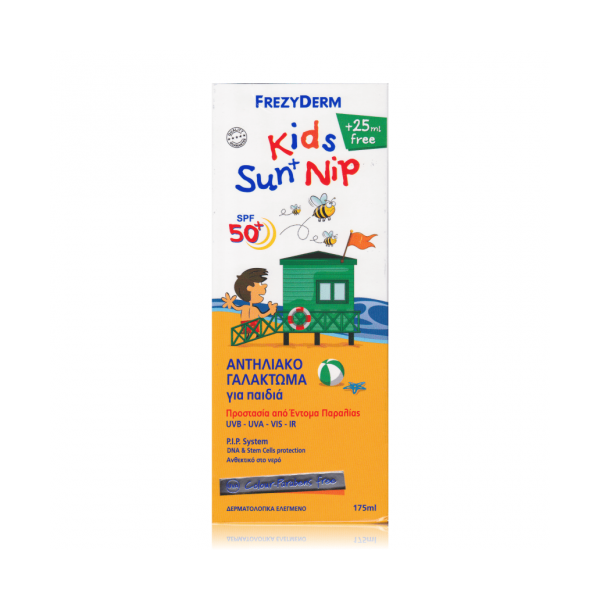 Frezyderm Kids Sun and Nip SPF50+, Παιδικό Αντηλιακό με Εντομοαπώθηση 3+ ετών, 175ml