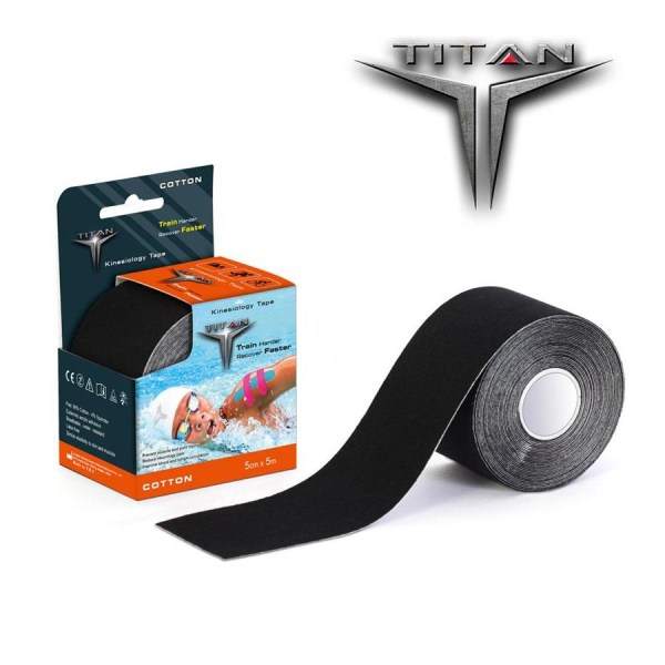 John’s OrthoDynamic Titan Cotton Ταινία Κινησιολογίας Αυτοκόλλητη, Αδιάβροχη Μαύρο, 5cm x 5m
