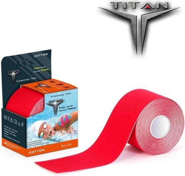 Titan Kinesiology Tape Ταινία Κινησιολογίας, Χρώμα Κόκκινο, 5cm x 5m