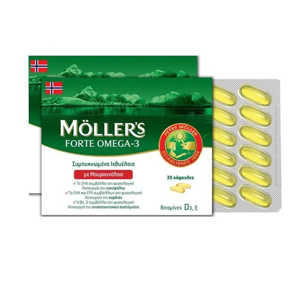 Moller's Forte Omega-3 Συμπυκνωμένο Ιχθυέλαιο με Μουρουνέλαιο, 30 κάψουλες