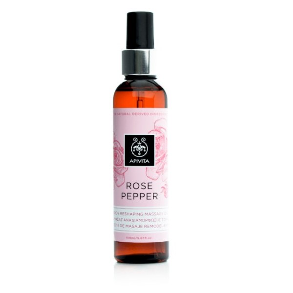Apivita Rose Peper Body Massage Oil Λάδι Μασάζ Αναδιαμόρφωσης Σώματος, 150ml