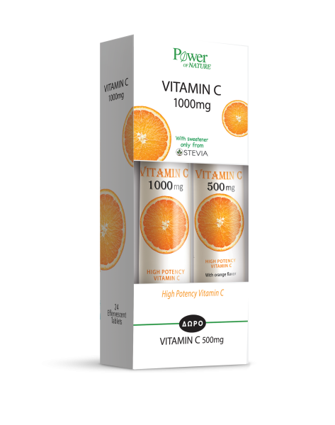 POWER HEALTH Vitamin C 1000mg, 24 eff tabs με STEVIA + Δώρο Vitamin C 500mg, 20 eff tabs