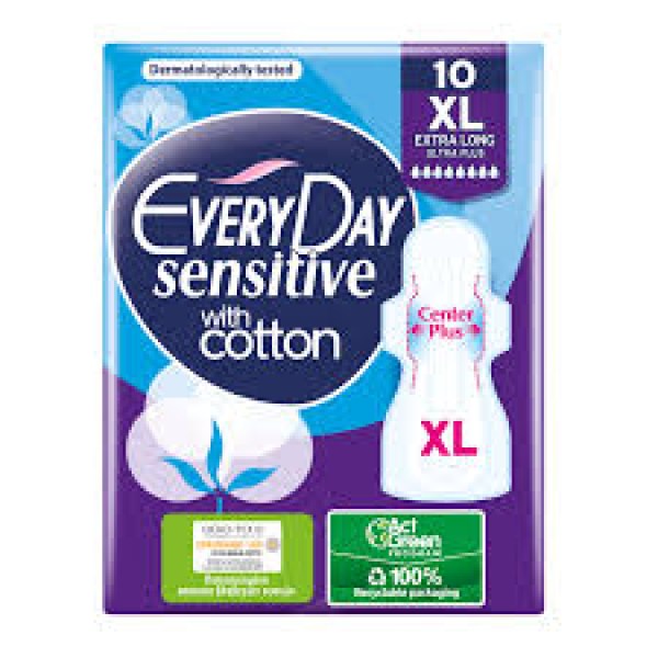 EveryDay Σερβιέτες Sensitive With Cotton Extra Long Ultra Plus 10τμχ