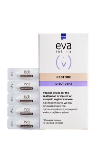 Eva Intimia Restore Ovules Disorders Κολπικά Υπόθετα για την Αποκατάσταση του Βλεννογόνου, 10 κολπικά υπόθετα