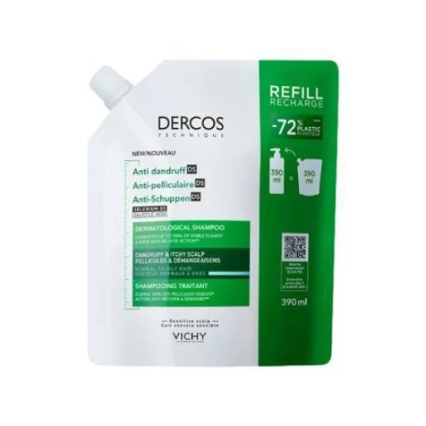 Vichy Dercos Anti-Dandruff DS Σαμπουάν κατά της πιτυρίδας για Κανονικά & Λιπαρά μαλλιά, Refill 390ml