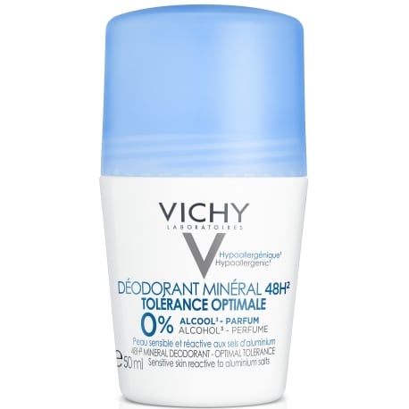 Vichy Deodorant Mineral 48H Roll On Tolerance Optimale Αποσμητικό Χωρίς Άλατα Αλουμινίου & Aλκοόλη, Χωρίς Άρωμα για Ευαίσθητη & Αντιδραστική Επιδερμίδα, 50ml